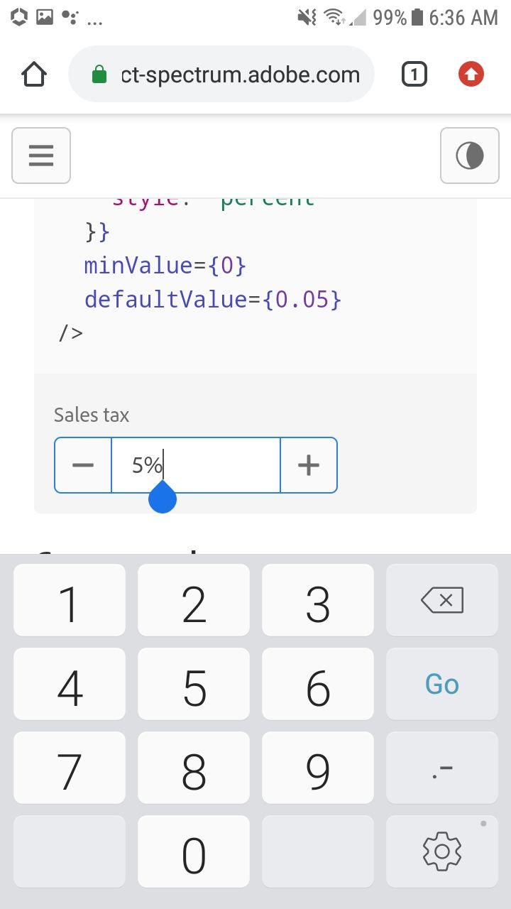 Iphone screenshot of example NumberField allowing negatives and decimals