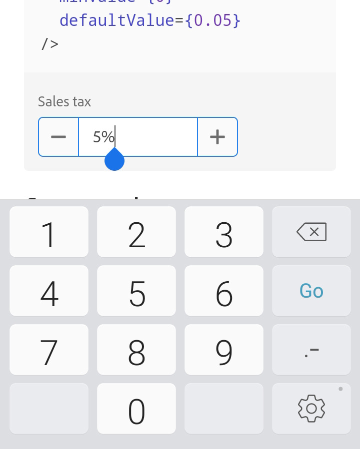 Android screenshot of example NumberField inputMode="numeric"